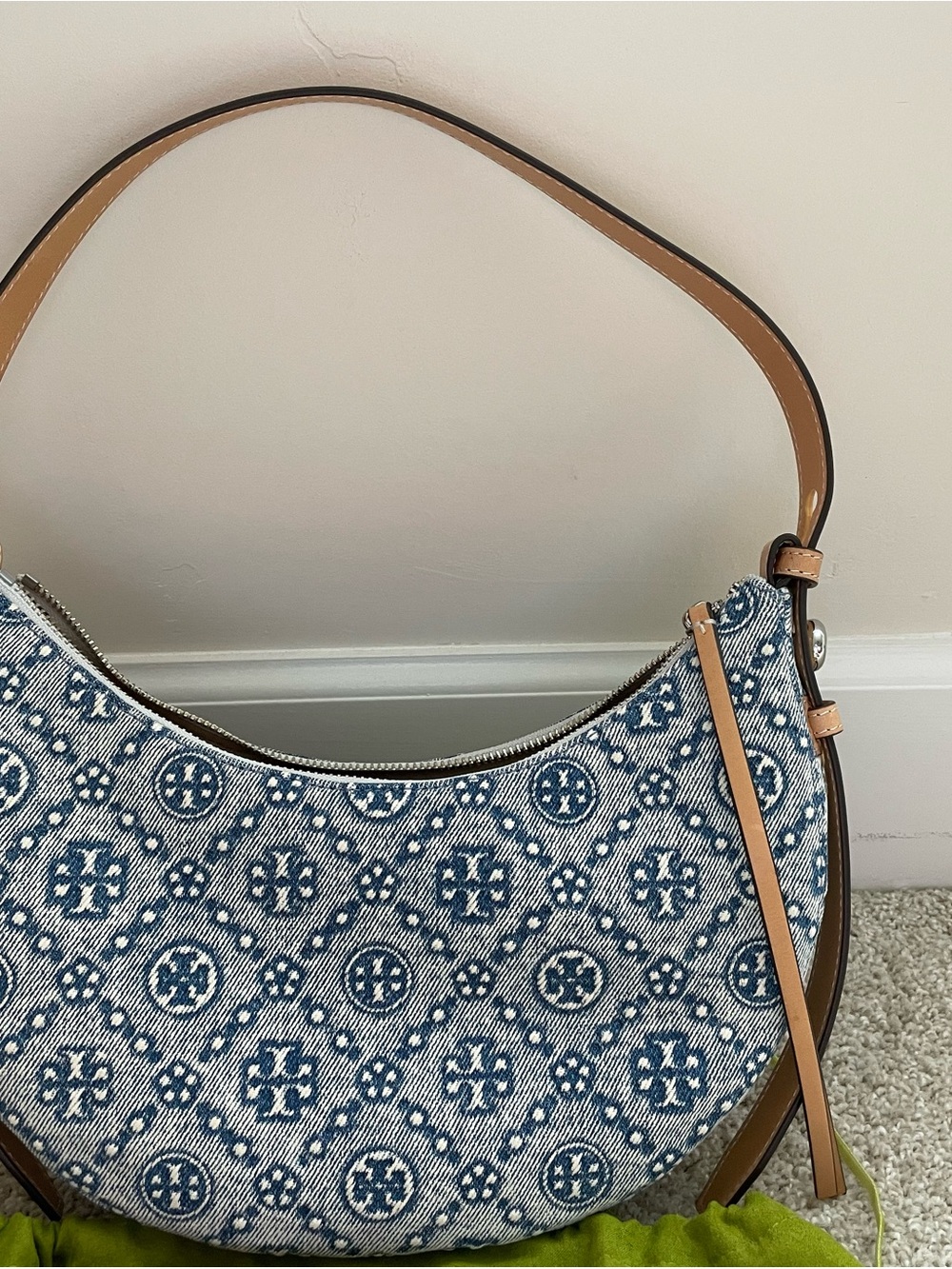 Tory Burch Romy Denim Half Moon Shoulder Bag with ith crossbody strap - Picture 4 of 14